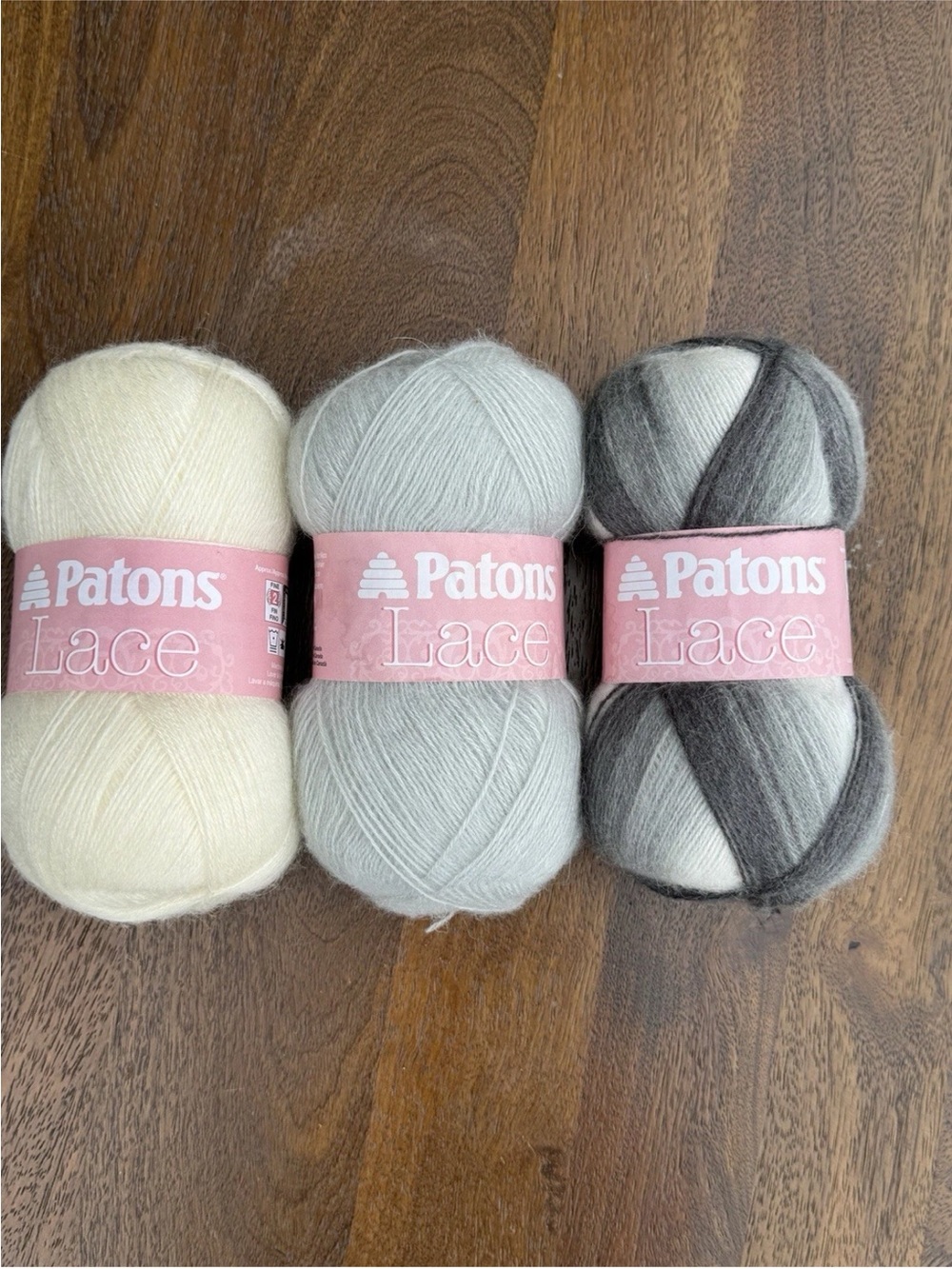 Patons Black Gray White Lace Yarn Acrylic Mohair Wool Lot of 3